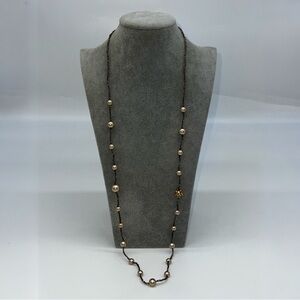 Long Single strand golden faux pearl necklace with seed bead chain‎